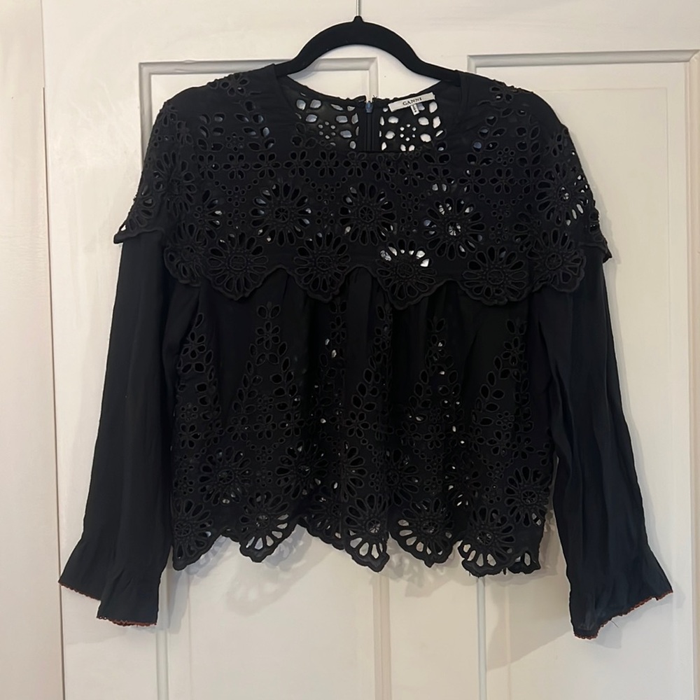 Ganni crop eyelet blouse